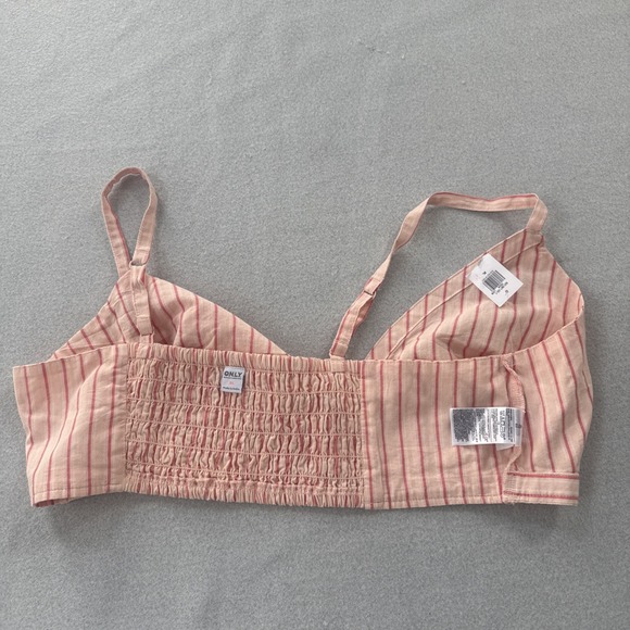 Old Navy Bralette Top Women's XL Cross-Front Poplin Smocked Striped Pink NEW - Picture 7 of 10